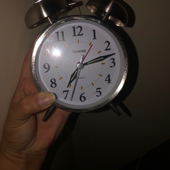 Sharp Brushed Metal Twinbell Quartz Alarm Clock~SPC800~Battery Operated - Picture 7 of 9